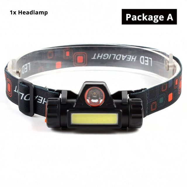 Waterproof LED headlamp COB work light 2 light mode with magnet headlight built-in 18650 battery suit for fishing, camping, etc.