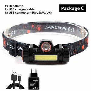 Waterproof LED headlamp COB work light 2 light mode with magnet headlight built-in 18650 battery suit for fishing, camping, etc.