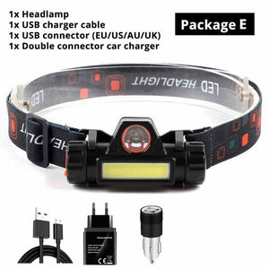 Waterproof LED headlamp COB work light 2 light mode with magnet headlight built-in 18650 battery suit for fishing, camping, etc.