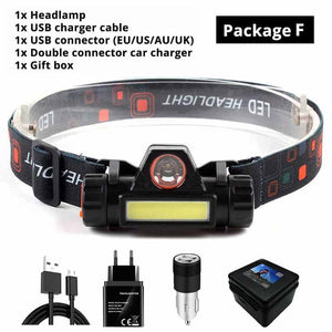 Waterproof LED headlamp COB work light 2 light mode with magnet headlight built-in 18650 battery suit for fishing, camping, etc.